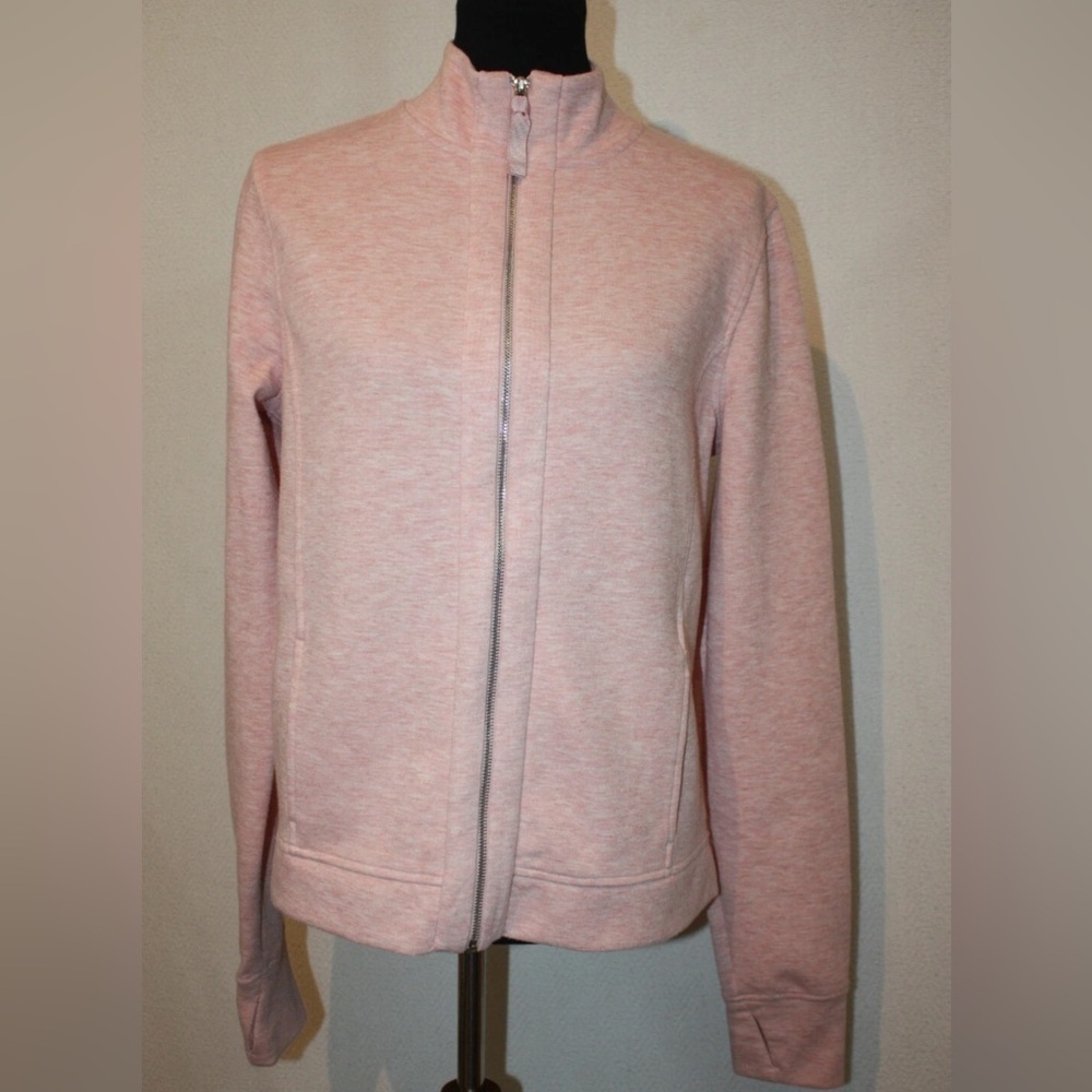 Victoria Sport Size L Heather Pink Poly/Cotton Sweatshirt Full Zip Thumb Holes